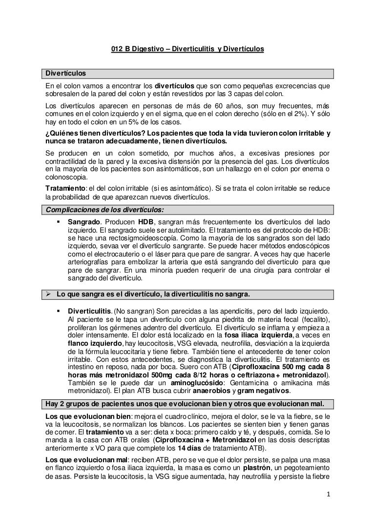 Dieta para diverticulos sangrantes